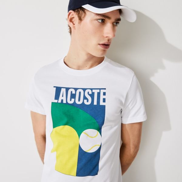 Lacoste Breathable Graphic Print T-shirt Pánské - Tričko Bílé | CZ-Mh6BlN